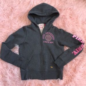 Victoria Secret PINK gray zip up hooded sweatshirt